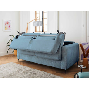 Owen - canapé lit 3 places convertible express couchage quotidien 140 cm matelas 12 cm en velours côtelé - Bleu grisé