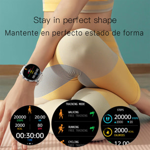 Smartwatch A03 con monitor cardiaco, O2 en sangre, juegos y modo multideportivo. Correa de cuero + correa de silicona.