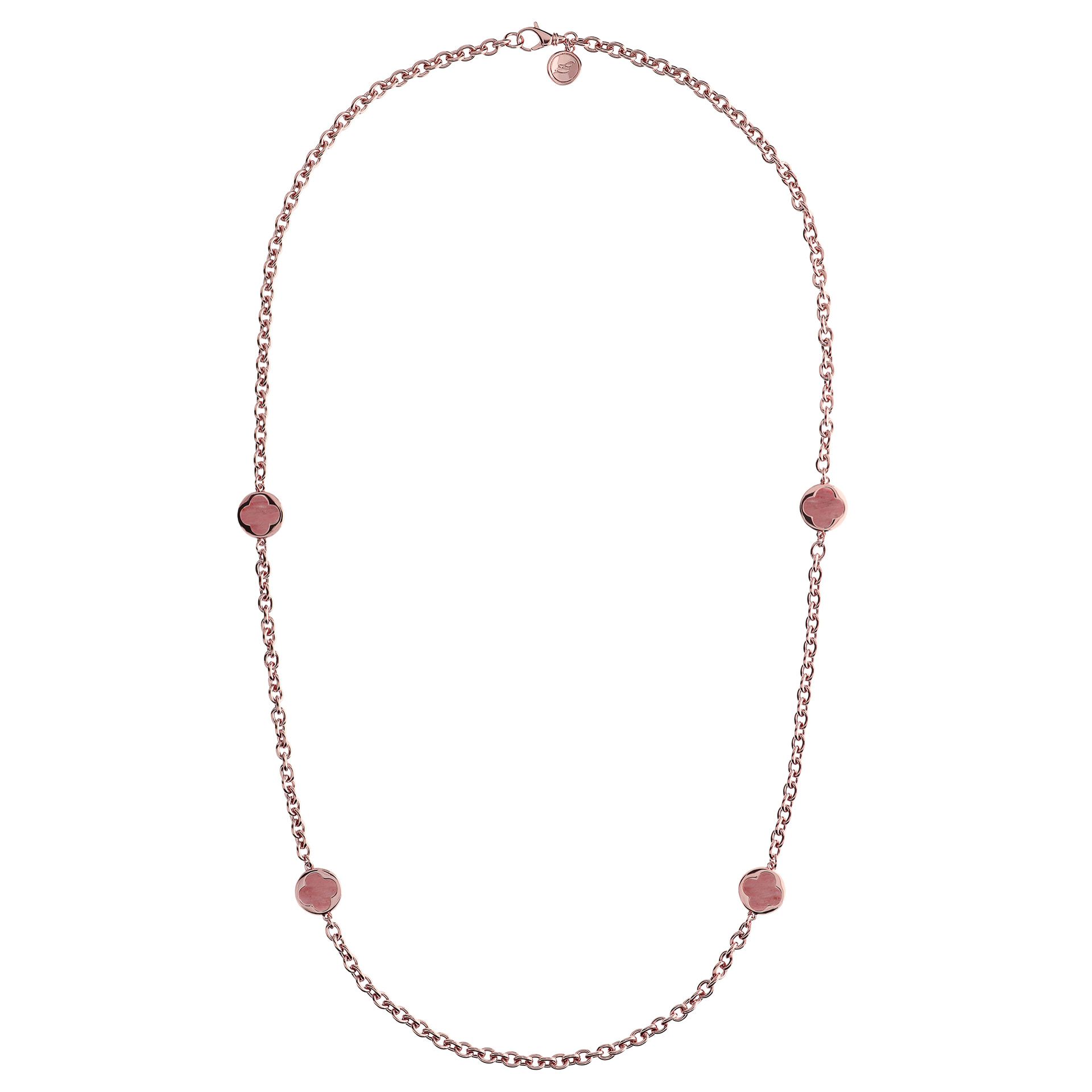 Collana Catena Rolo con Station Quadrifoglio in Pietra Naturale Quarzite Rossa