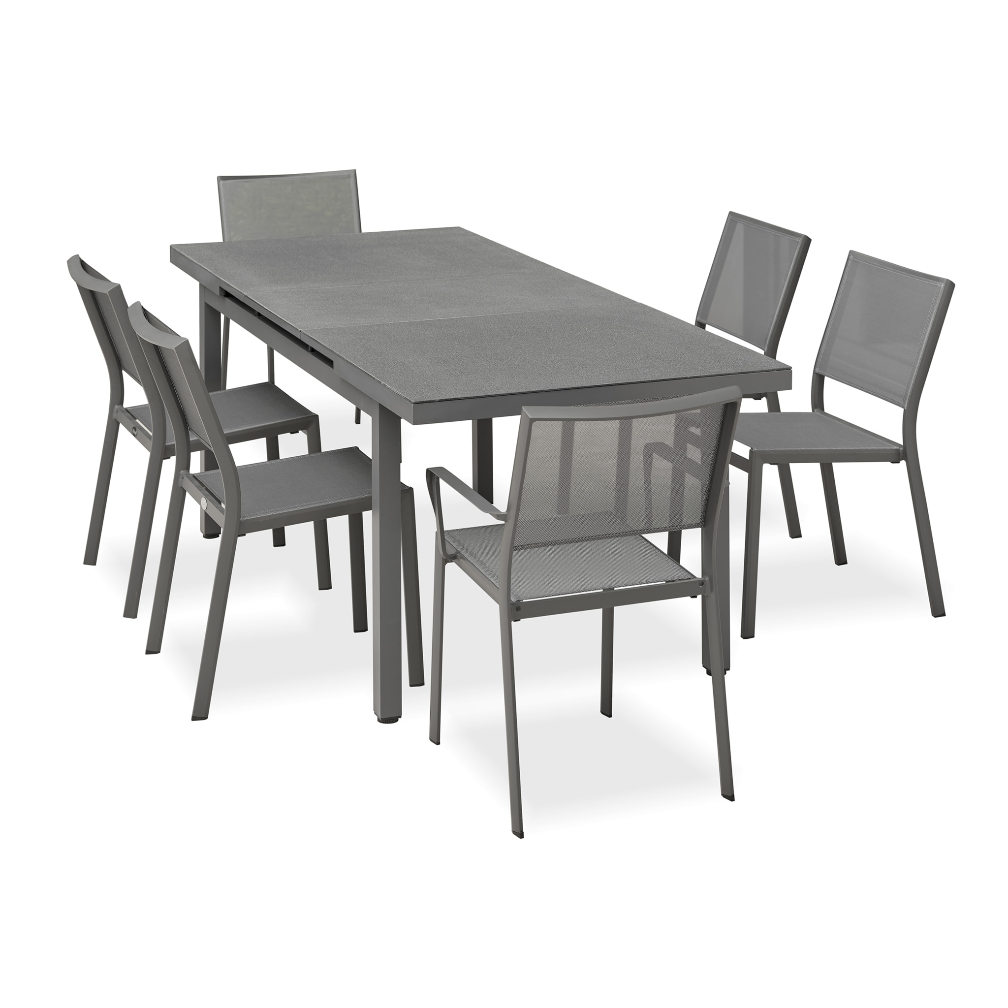 DANIA - Ensemble repas de jardin 6 places en aluminium gris anthracite
