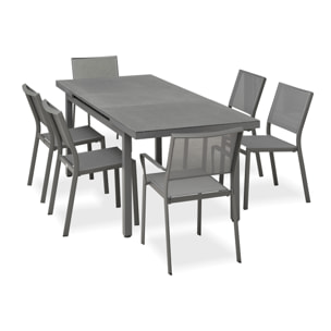 DANIA - Ensemble repas de jardin 6 places en aluminium gris anthracite