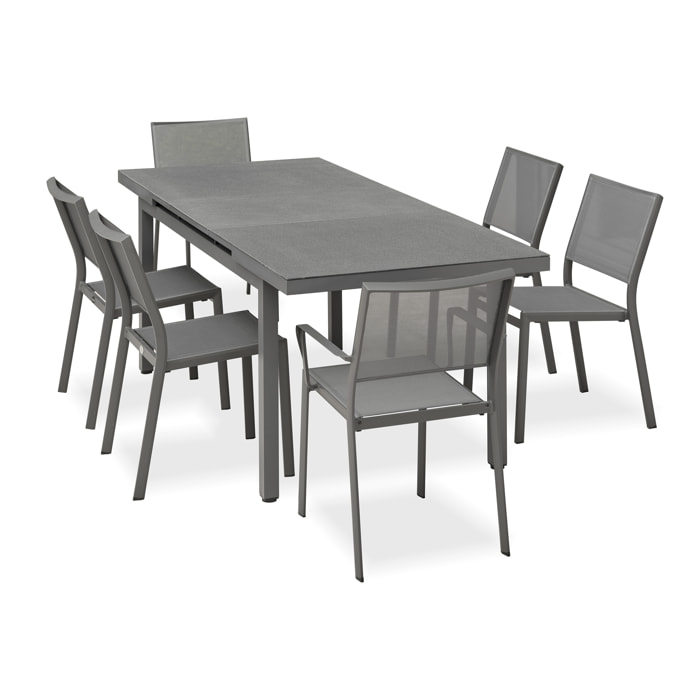 DANIA - Ensemble repas de jardin 6 places en aluminium gris anthracite