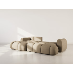 Yulin - Canapé d'angle gauche 4 places convertible avec coffre en tissu bouclette - Marron