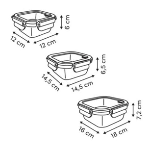 3 boîtes de conservation Clipeat+ carrées 3,2/5,2/8L transparent