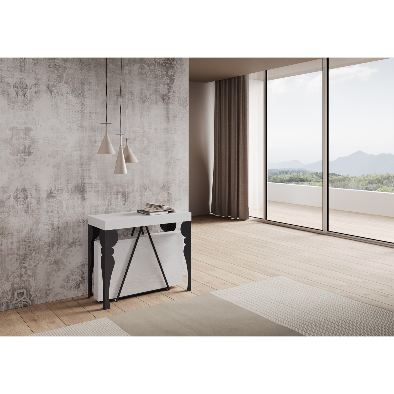 Consola extensible 90x40/300 cm Riza fresno blanco estructura antracita