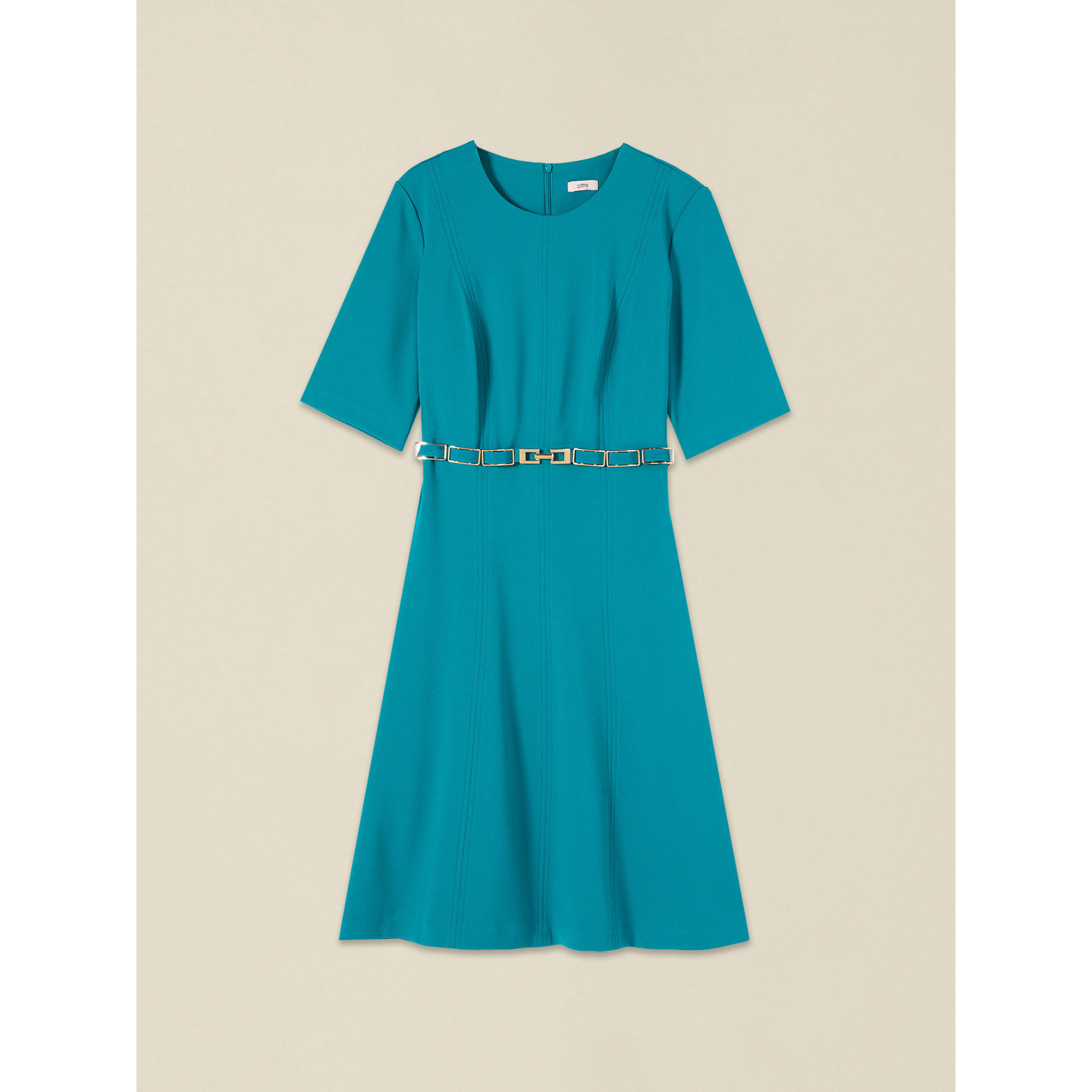 Oltre - Vestito svasato con cintura metallica - Azzurro