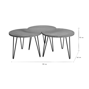 Tables basses gigognes gravées bois manguier massif et métal noir (lot de 3) VIBES