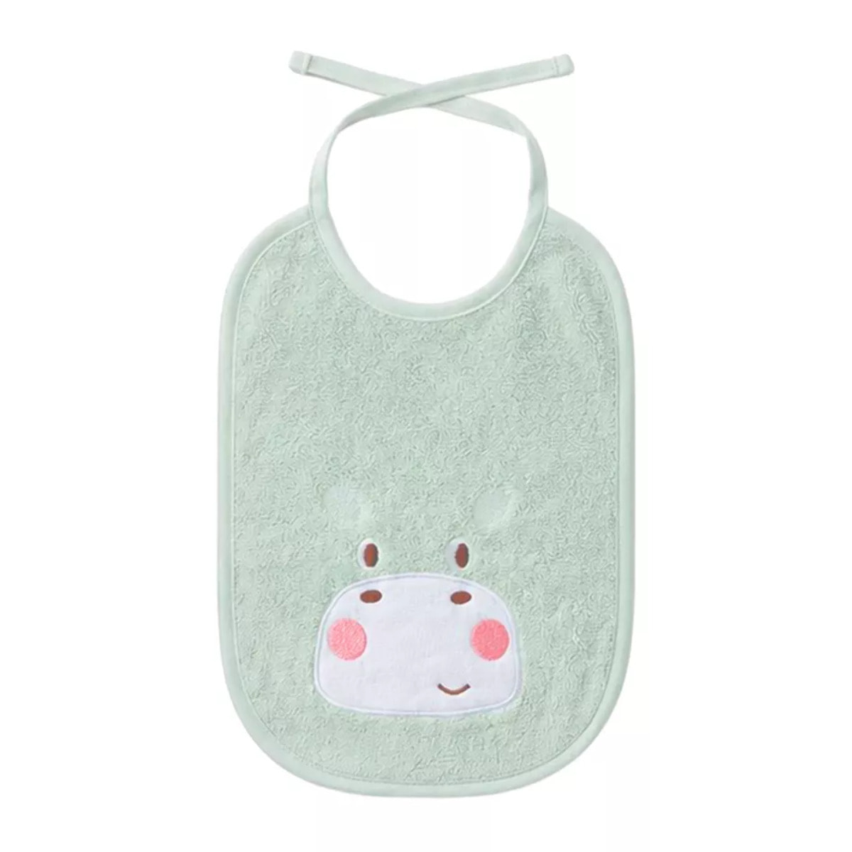 Bavoir enfant pur coton 420 g/m² brodé vert Petit hippo vert d'eau