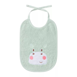 Bavoir enfant pur coton 420 g/m² brodé vert Petit hippo vert d'eau