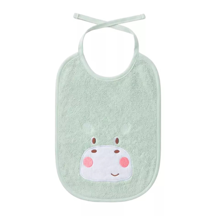 Bavoir enfant pur coton 420 g/m² brodé vert Petit hippo vert d'eau