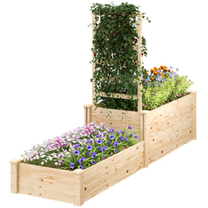 Jardinera Exterior Grande de Madera Jardinera Elevada con Celosía para Plantas Trepadoras y 2 Cajas de Cultivo para Jardín Patio Terraza 222x63x132 cm Natural