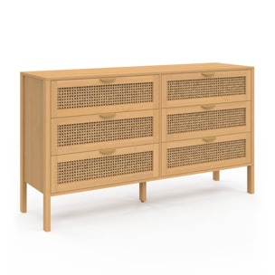 Commode Eve 6 tiroirs en cannage 140cm