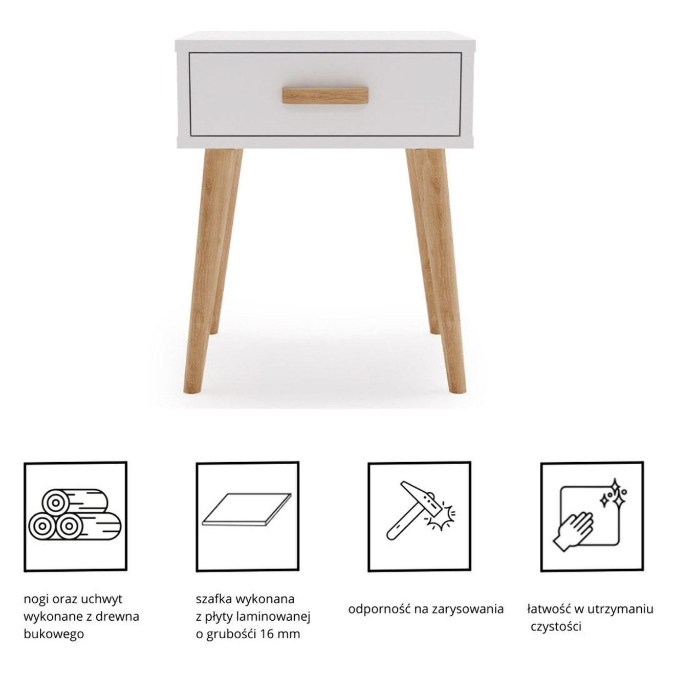 Comodino Luna bianco in stile scandinavo
