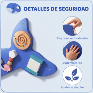 Tablero Sensorial Montessori, Tema Ballena, Busy Board, Panel Sensorial Montessori 13 en 1 de Pared, Juguetes de Aprendizaje para Niños y Niñas +2 Años, Azul