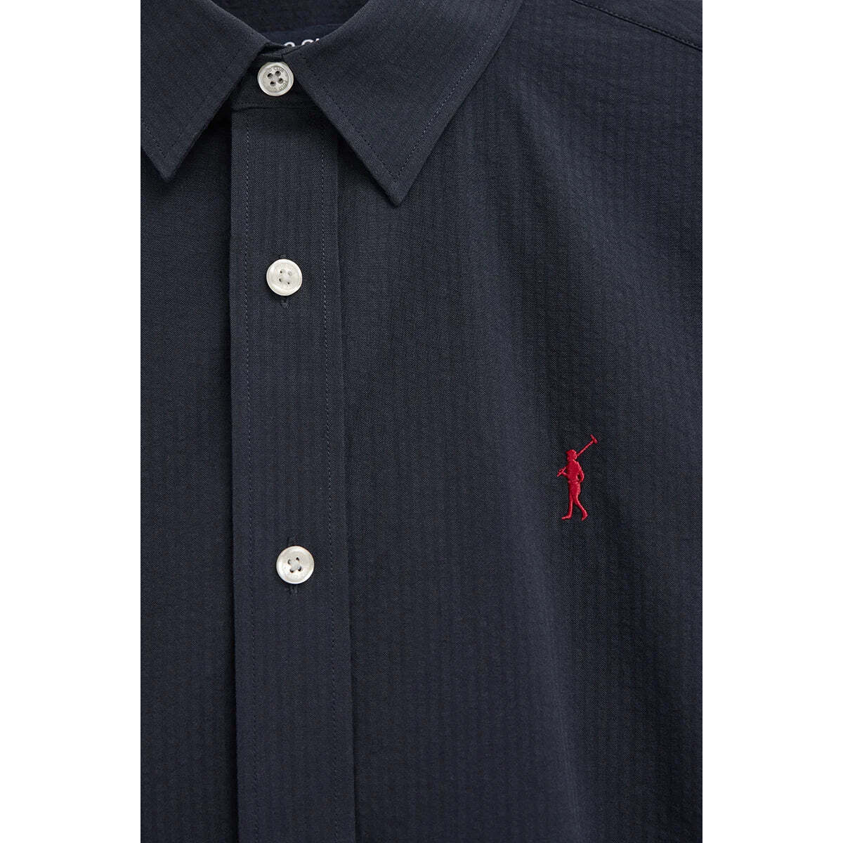 Camicia blu marino effetto stropicciato regular fit con logo Rigby Go