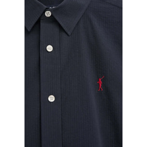 Camicia blu marino effetto stropicciato regular fit con logo Rigby Go