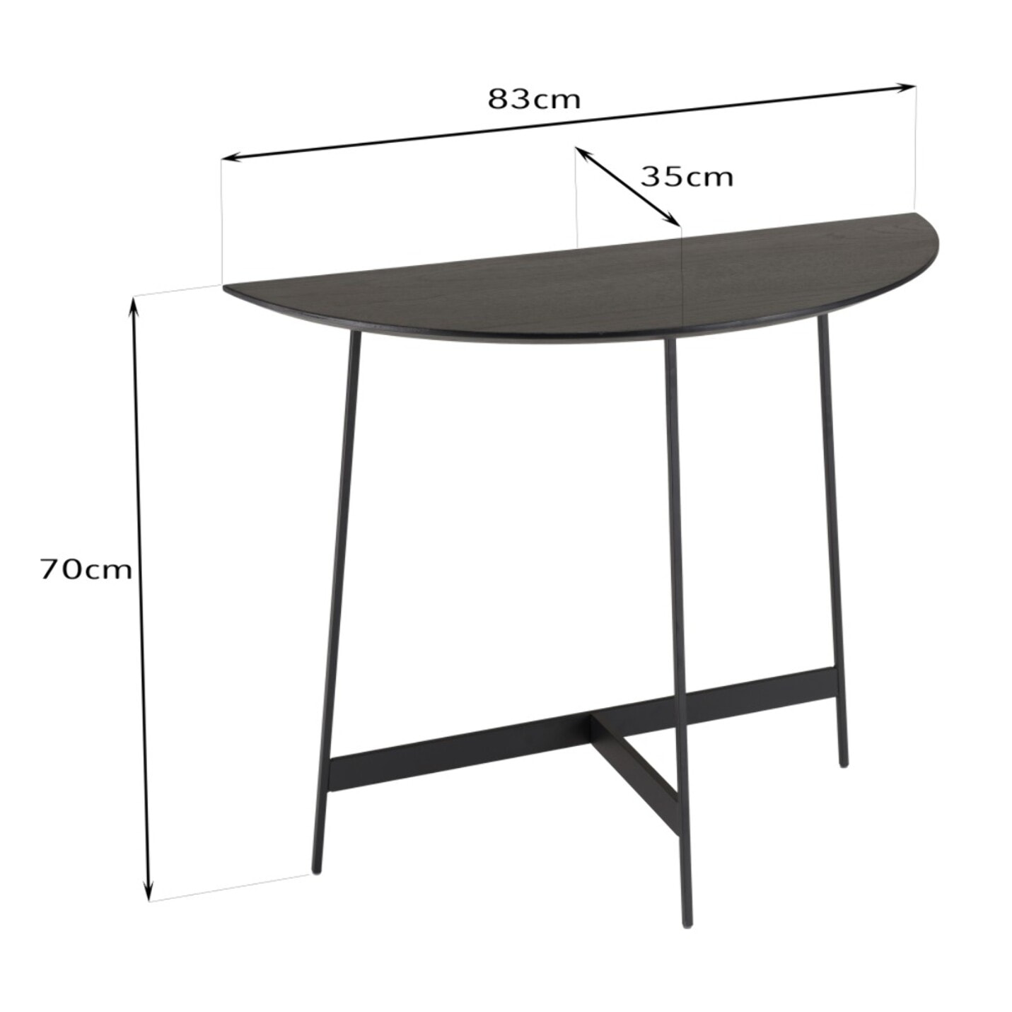 DALY - Console demi-lune noire 83x35cm piètement métal