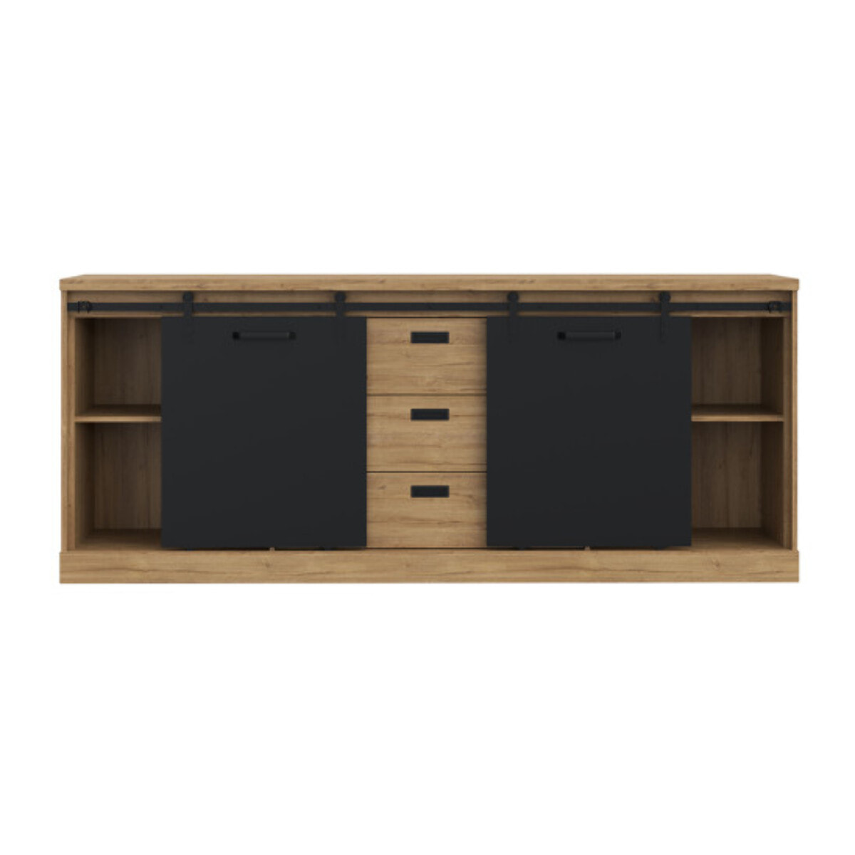 Buffet bas en bois effet chêne & noir 214cm - FACTORY