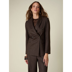 Oltre - Blazer doppiopetto tinto filo - Marrone