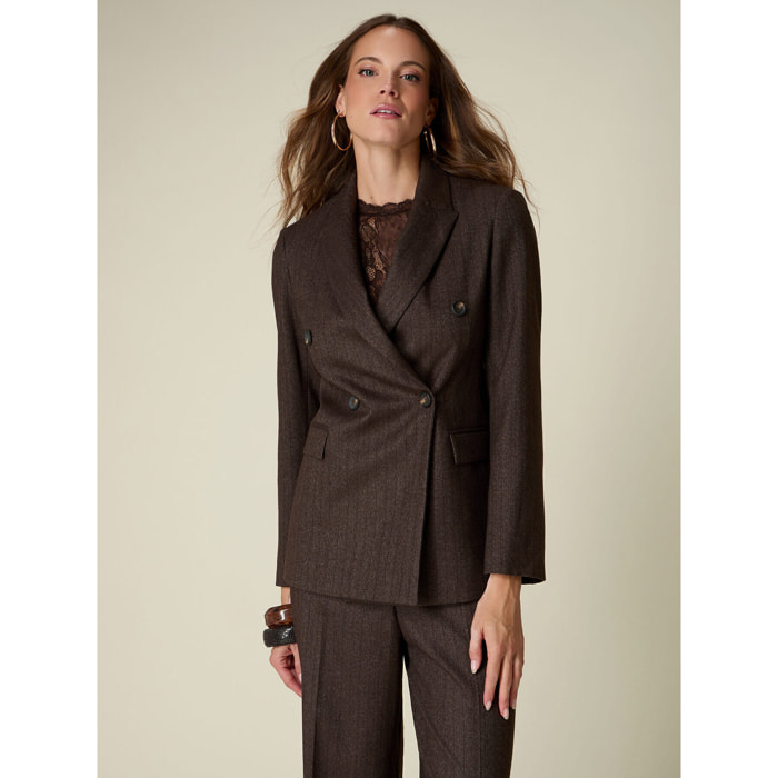 Oltre - Blazer doppiopetto tinto filo - Marrone