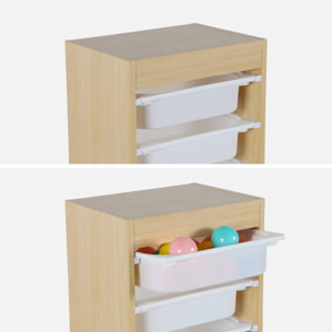 Meuble de rangement enfant 4 bacs de rangement. 41.5 x 30 x 89cm (Lot de 2) naturel