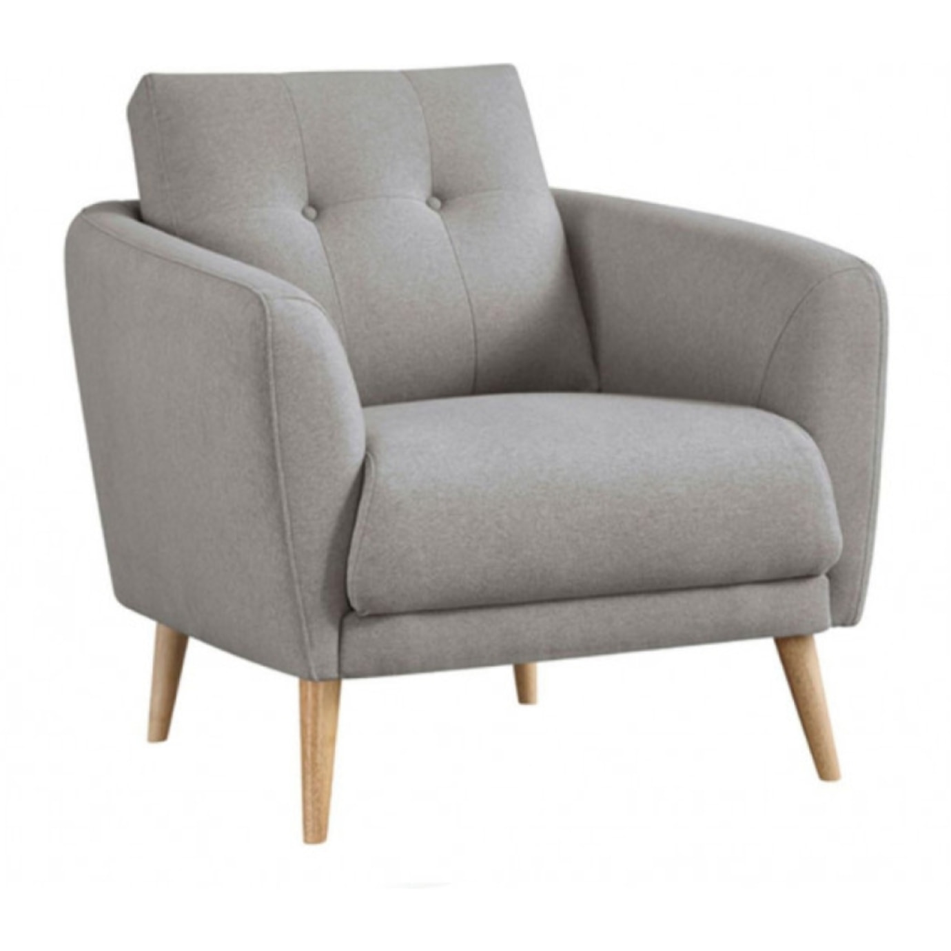 Fauteuil en tissu gris capitonné avec piètement en bois massif - SIENNA