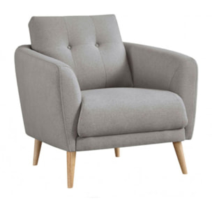 Fauteuil en tissu gris capitonné avec piètement en bois massif - SIENNA