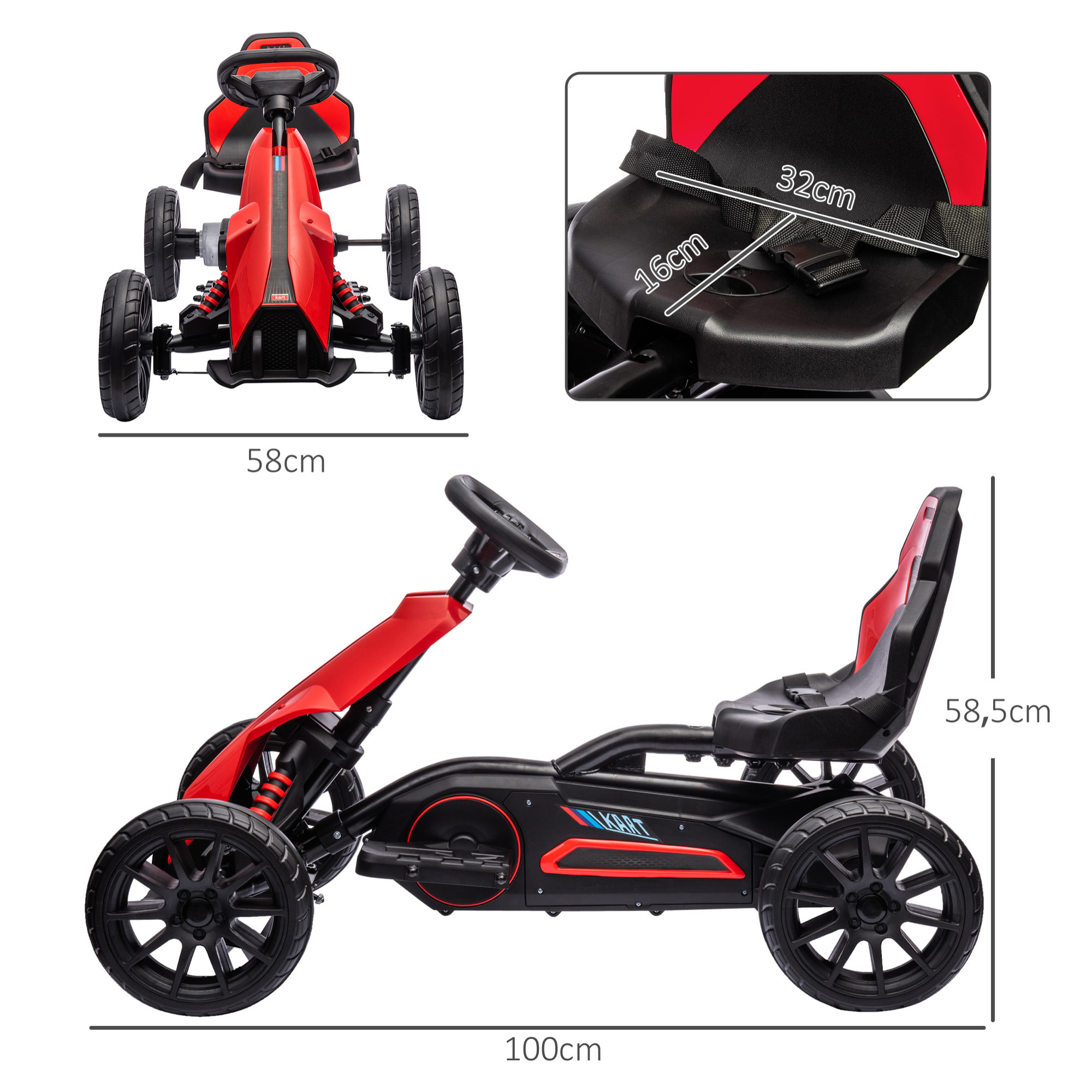 Go Kart Coche Eléctrico para Niños de 3 a 8 Años Kart con Batería 12V Velocidad Ajustable 3-5km/h y Cinturón de Seguridad Carga 30 kg para Exterior 100x58x58,5 cm Rojo