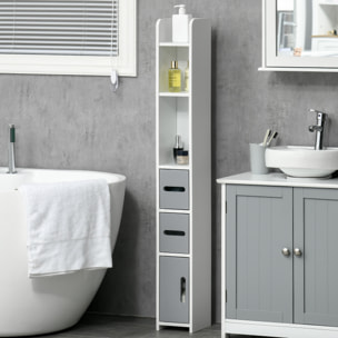 Colonne de salle de bain H. 120 cm - 3 portes, 2 niches, étagère - blanc gris