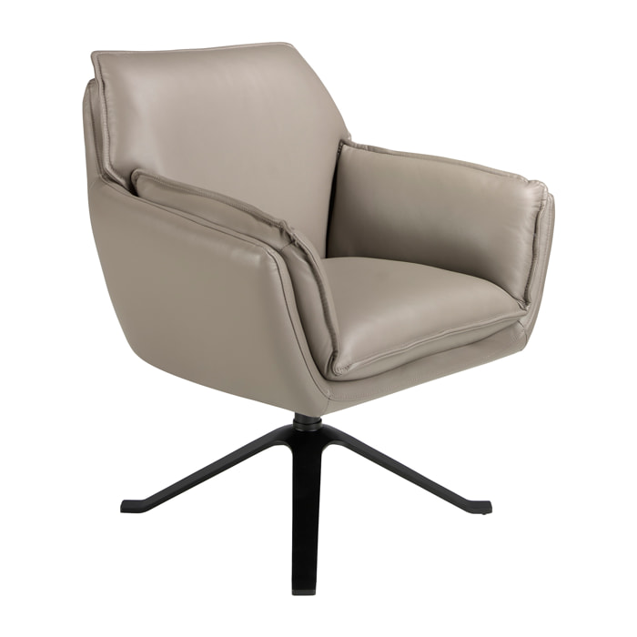 Sillón giratorio con asiento y respaldo tapizados en piel de origen vacuno en gris oscuro patas de acero inoxidable en negro 77x74x90cm