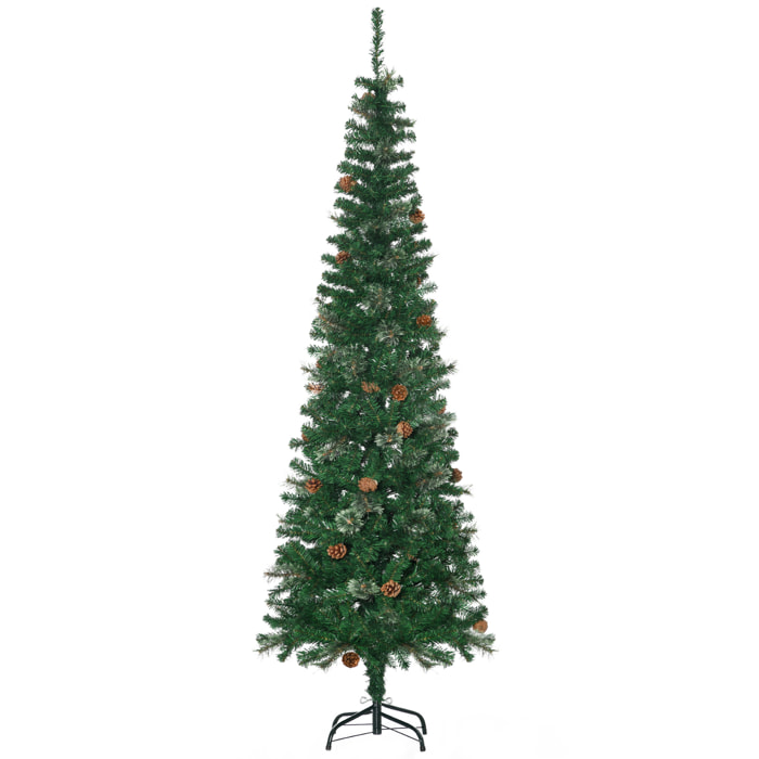 Sapin de Noël artificiel Ø 54 x 195H cm - 556 branches épines grand réalisme - 42 pommes de pin - métal PVC vert