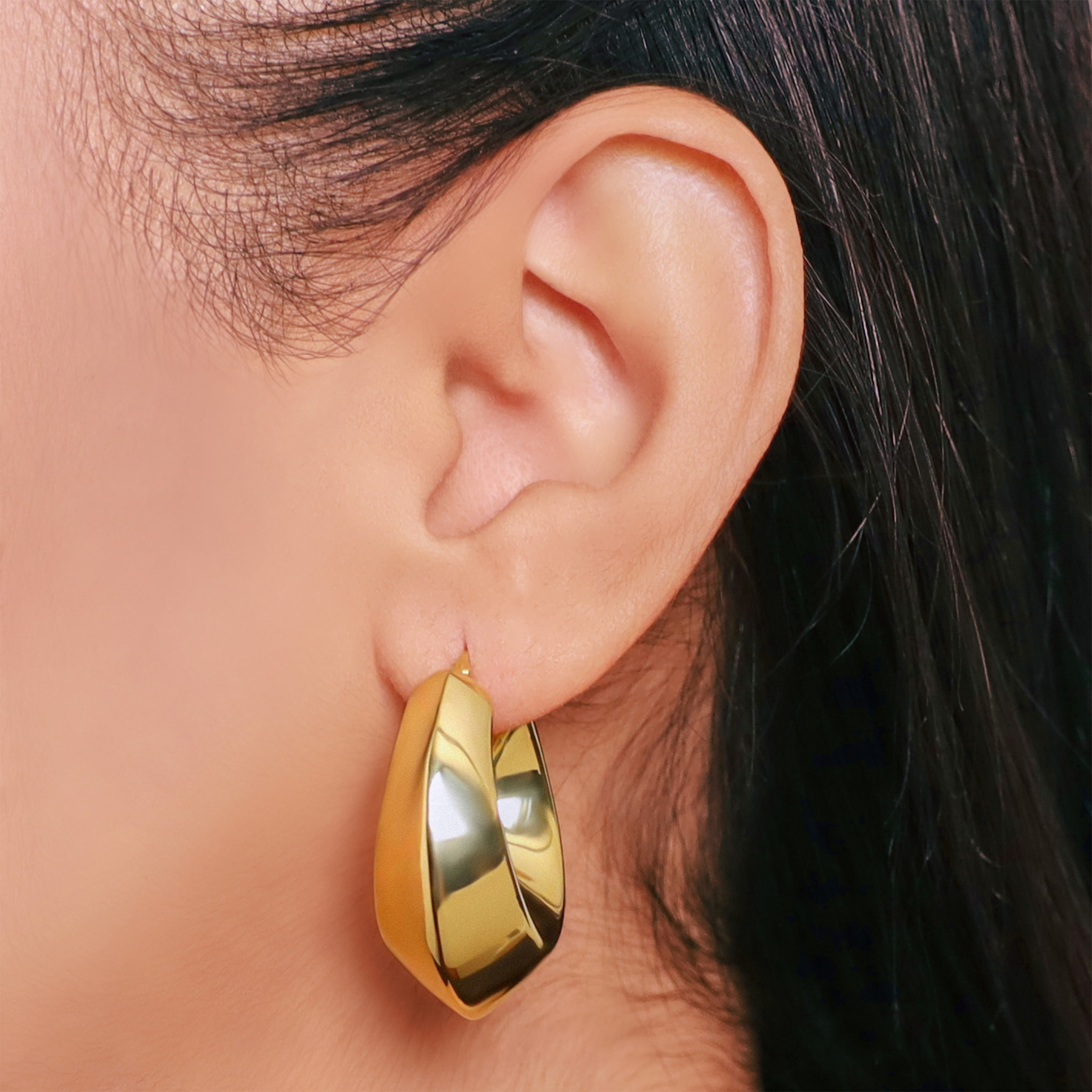 Orecchini a Cerchio Lucidi Design a Scudo placcati Oro Giallo 18Kt