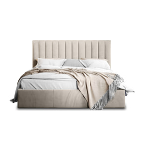 Rosario - lit coffre - 140x200 - sommier inclus - en velours - Beige