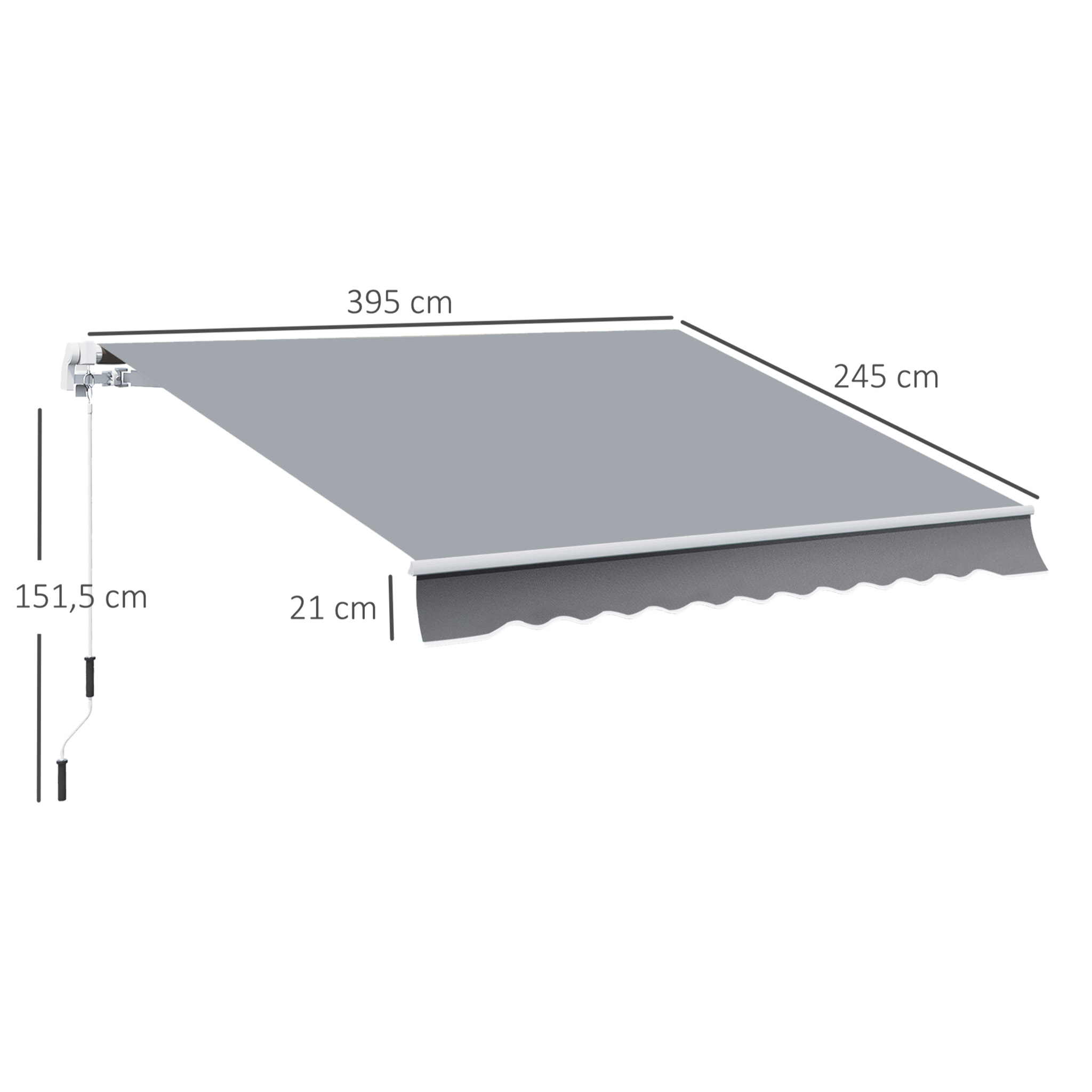 Toldo Manual Retráctil, 4x2,5 cm, Toldo para Balcón con Manivela, Anti-UV, Marco de Aluminio, Toldo Enrollable de Exterior para Jardín, Terraza, Ventanas, Gris