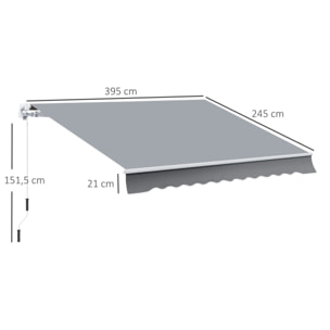 Toldo Manual Retráctil, 4x2,5 cm, Toldo para Balcón con Manivela, Anti-UV, Marco de Aluminio, Toldo Enrollable de Exterior para Jardín, Terraza, Ventanas, Gris