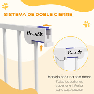 Barrera para Perros de Acero Valla para Mascotas Plegable de 3 Paneles con Doble Cerradura y Función de Bloqueo Auxiliar para Puerta Pasillo Escalera 206x90 cm Blanco