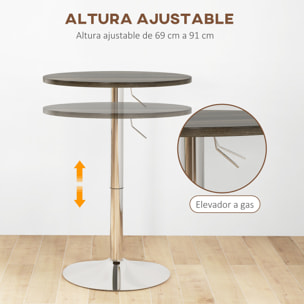 Mesa Alta Cocina, Mesa Alta Bar Redonda para 2 Personas, Altura Ajustable 69-91 cm, Tablero Giratorio 360°, Base de Acero, para Salón, Comedor, Cocina, 60x60x91 cm, Nogal
