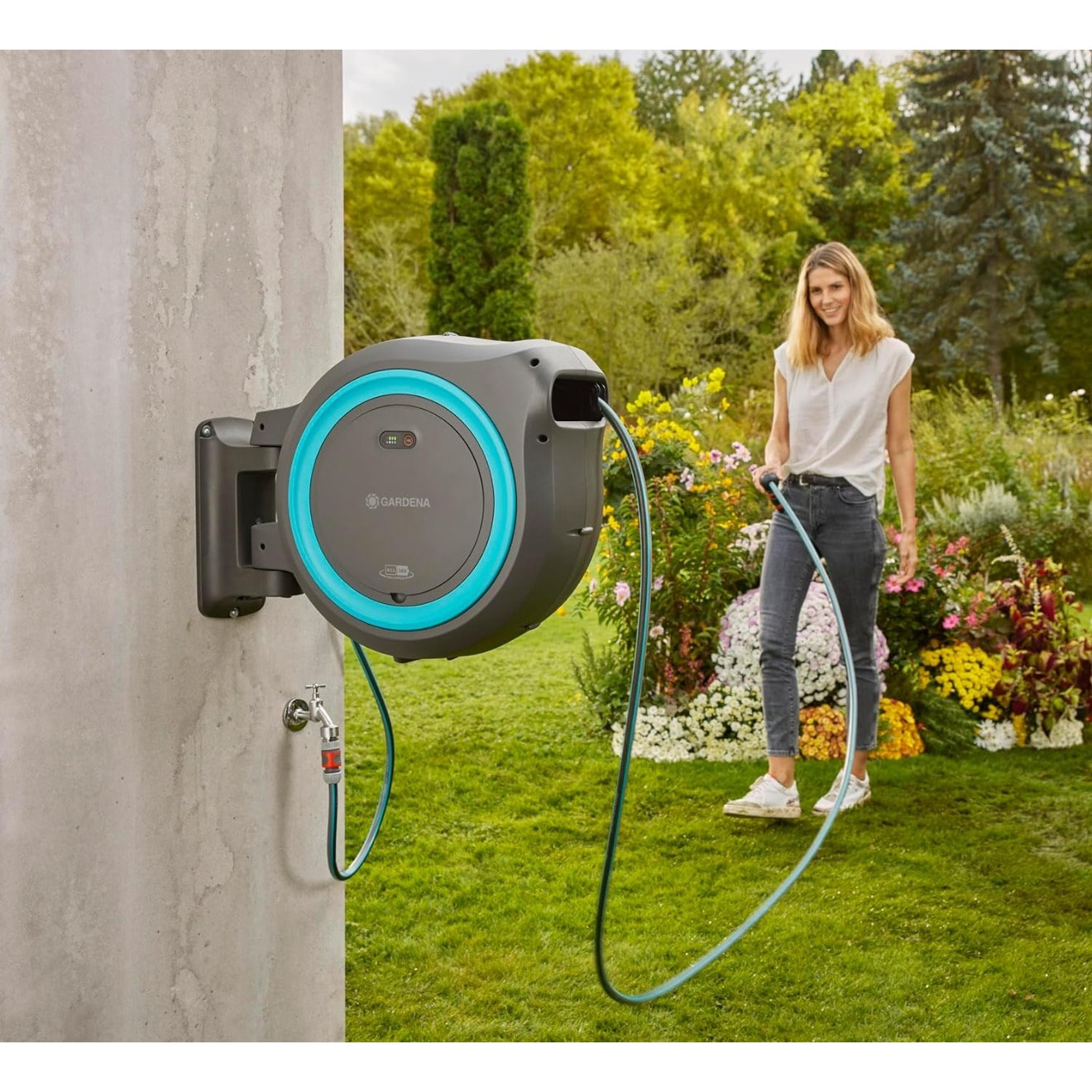Dévidoir automatique sur batterie PowerRoll XL -35 m - GARDENA - Bleu turquoise - 18640-20