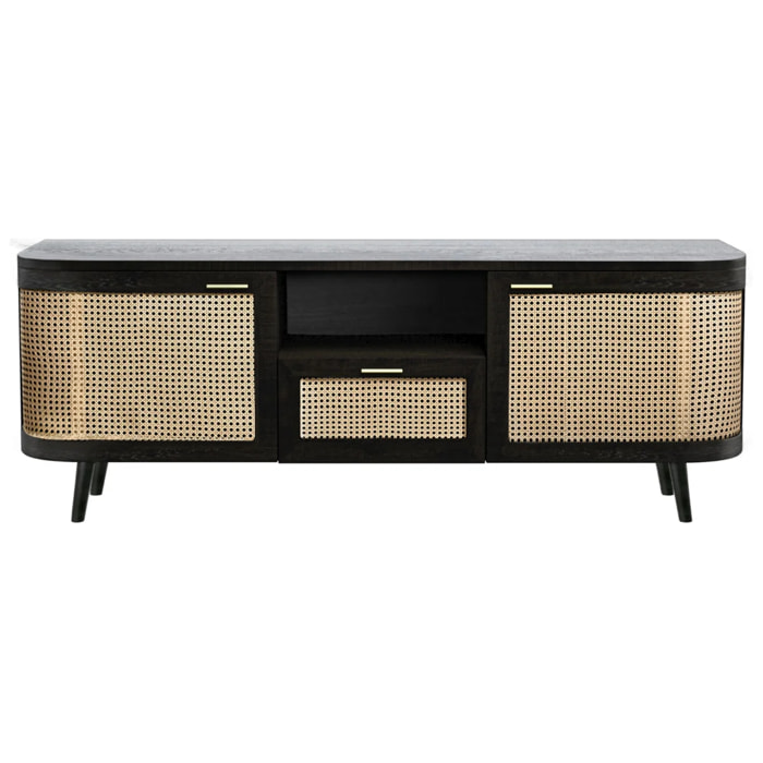 Meuble TV en bois de manguier et cannage 145 cm - Wendy