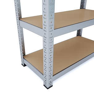 Set di 2 Scaffali In Metallo e MDF - Alta Portata Fino a 875 kg - 5 Ripiani Per Garage Officina Cantina Magazzino - Modulare - Argento - 180x90x40 cm