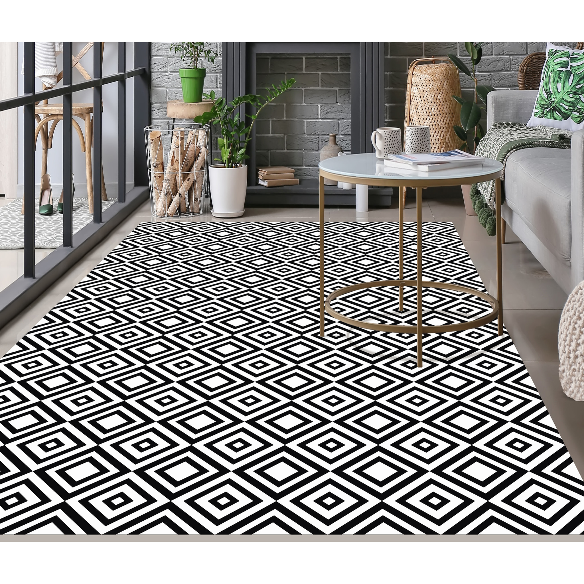 Alfombra de vinilo Axel 100x133 cm - PVC antideslizante, vinilica para cocina o salón, lavable, estilo geométrico