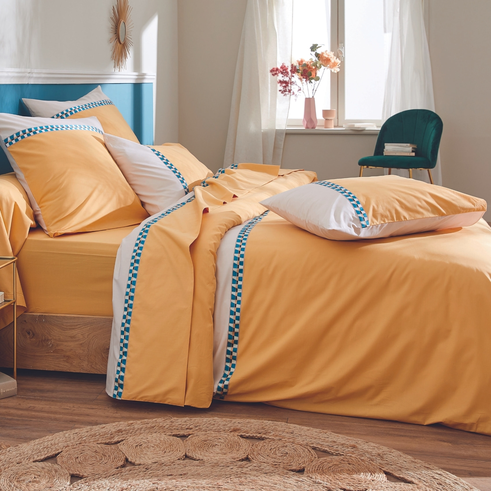 Taie d'oreiller percale avec galon - Jaune