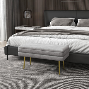 Banquette coffre de rangement 2 en 1 piètement effilé incliné acier doré velours gris clair