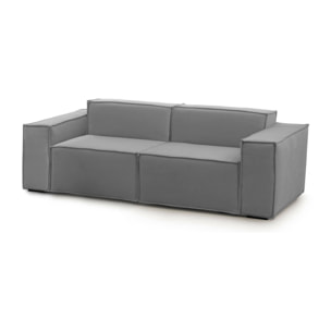 Divano fisso Paola, Divano componibile a 2 posti lineare, 100% Made in Italy, Sofà moderno da soggiorno in tessuto, Cm 220x95h70, Grigio