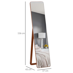 HOMCOM Espejo de Pie Cuerpo Entero Rectangular Espejo de Pared con 2 Formas de Uso Marco de Madera de Pino Moderno para Pasillo Dormitorio Sala de Estar 37x43x156 cm Nogal