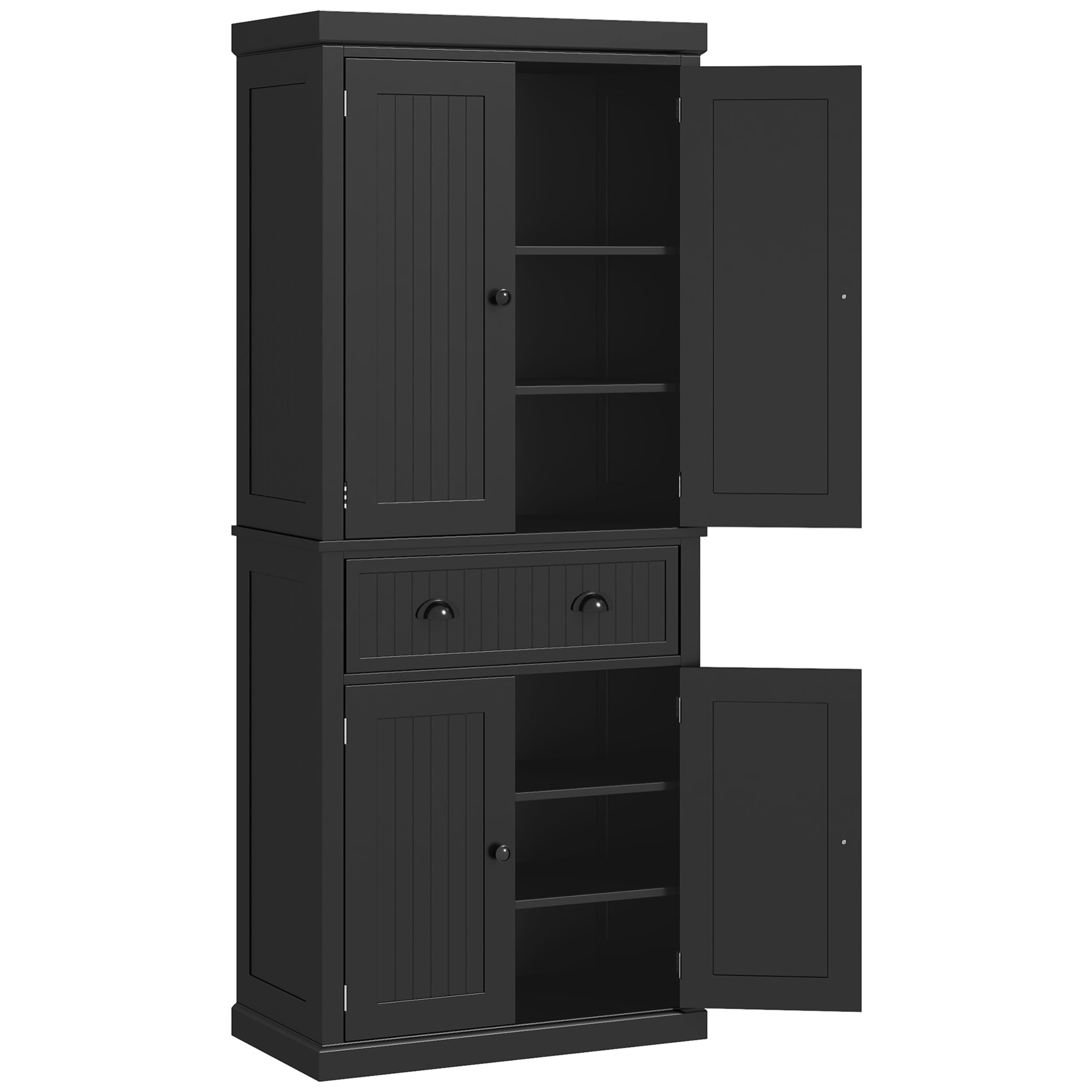 Buffet haut multi-rangement - 4 portes, grand tiroir - dim. 76L x 40l x 183H cm - panneaux MDF noir