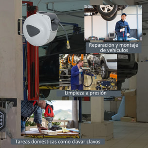 Carrete de Manguera de Aire Comprimido Automático de 20 m Conector de 1/4'' BSP con Soporte para Pared Giratorio 180° Diámetro Interno 3/8'' (9,5x15 mm) Gris