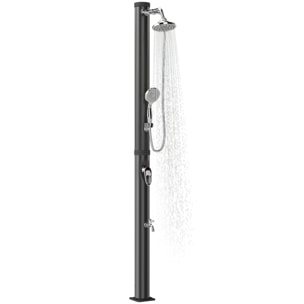 Ducha Solar de Jardín 20L Ducha Solar Exterior con Cabezal Rociador de Mano Grifo Pies Agua Fría y Caliente Máx. 60 °C Protección contra Congelamiento para Piscina Camping 42x11x215 cm Negro