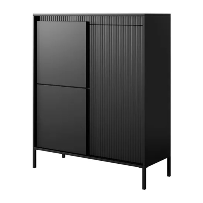 Credenza Alta 3 Ante Push To Open Con 5 Ripiani 7 Vani Mobile Soggiorno Salotto Zona Living Design Moderno Minimal 103.5 x 123.4 x 39.5 Cm Nero