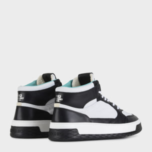 SNEAKER MID P02 UOMO IN PELLE BIANCO-NERO